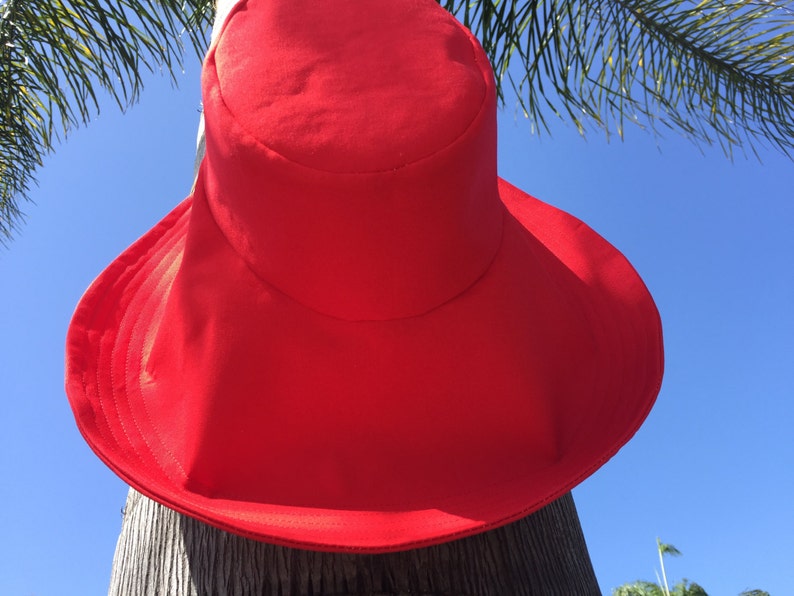 Womens Wide Brim Sun Hat, Gift for Her, Red Wide Brim Sunhat, Select Size, Big Beach Hat, Red Symbol of Love Freckles California image 4