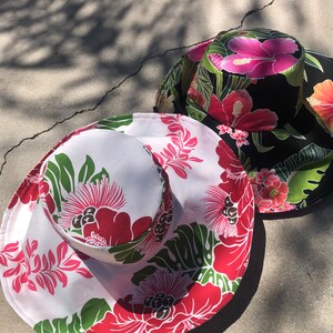 Black Floral sunhat with Ties, Vibrant pink flowers wide Brim Sun Hat, Foldable Summer Hat, Gift for Her Freckles California image 7