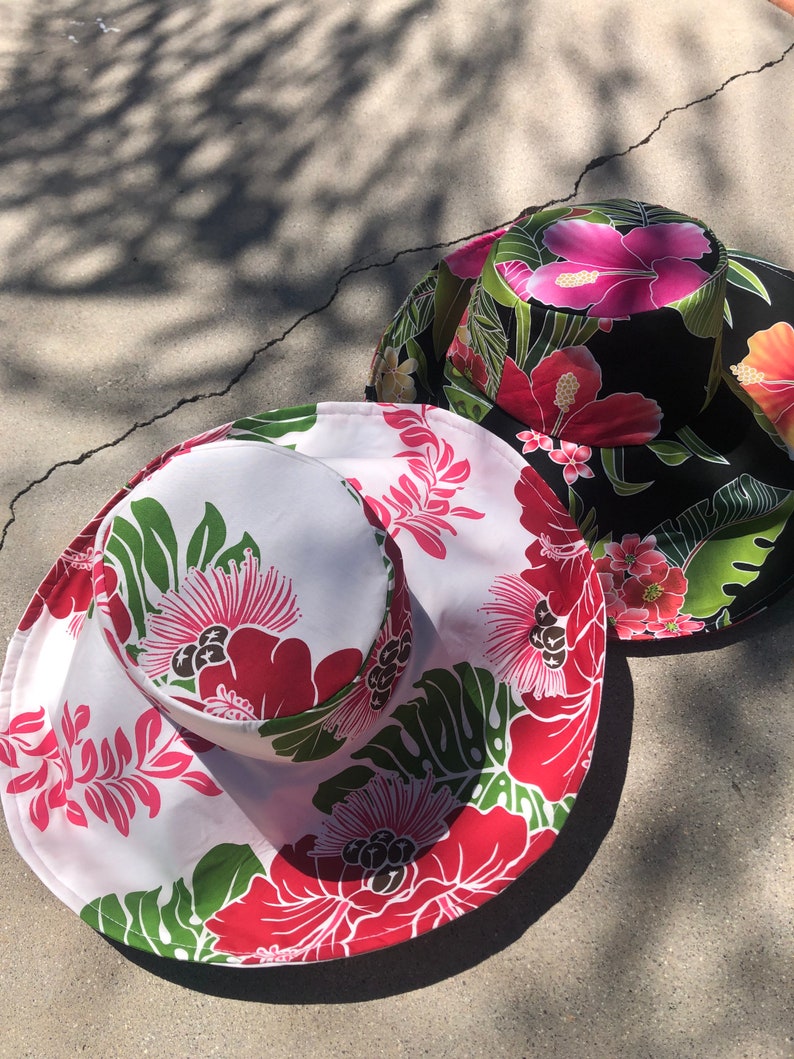 Black Floral sunhat with Ties, Vibrant pink flowers wide Brim Sun Hat, Foldable Summer Hat, Gift for Her Freckles California image 7