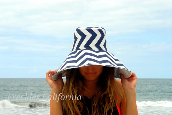 Navy and White Wide Brim Hat, BBQ or Pool Hat, Big Brim Beach Sun