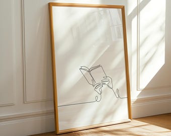 Impresión artística minimalista de lectura de libros: blanco y negro (descarga digital)