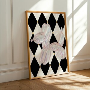 Pop Art Balloon Dog Wall Art Coquette Dog with Bow Retro Preppy Pet Print Abstract Pet Lovers Art Balloon Dog Decor Quirky Pop Art Apartment