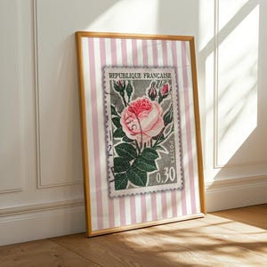Znaczek ścienny Coquette French Stamp - Vintage Stamp Wall Art, plakat Cottagecore French, wydruk botaniczny, kolorowy, znaczki pocztowe