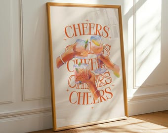 Cocktail Party Art Print: Cheers Illustration, Summer Vibes (Digital Download)