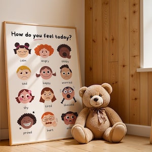 Cuadro de emociones para niños, decoración educativa, cuadro de sentimientos, herramienta Montessori, rincón de calma colorido, decoración bohemia para aula, arte de pared para guardería