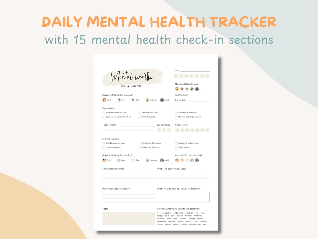 Daily Mental Health Tracker Printable Mood Journal Feelings Chart ...