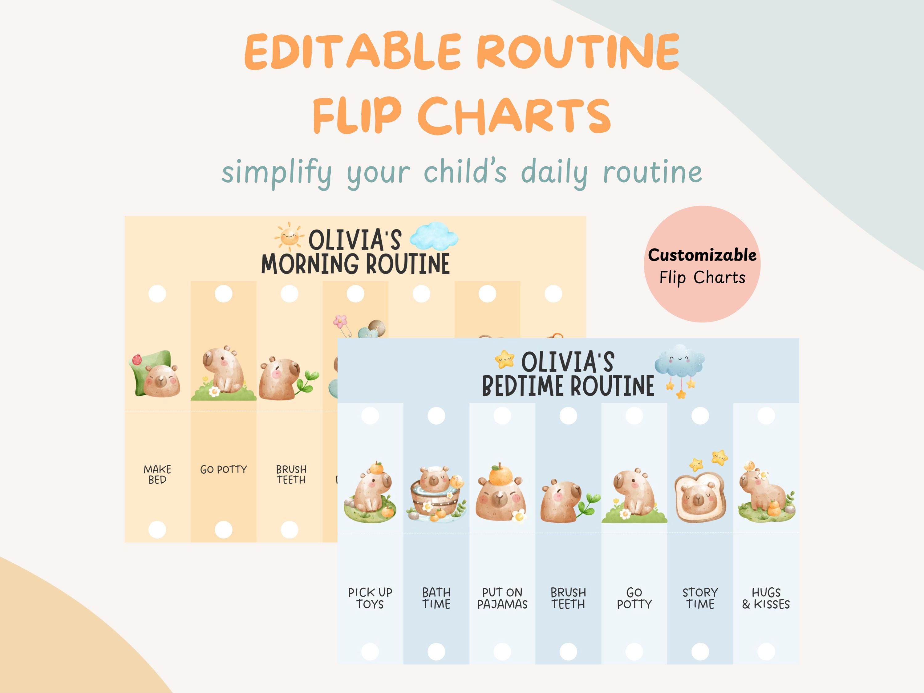 Woodland Capybara Kids Routine Chart: Morning & Bedtime (printable ...