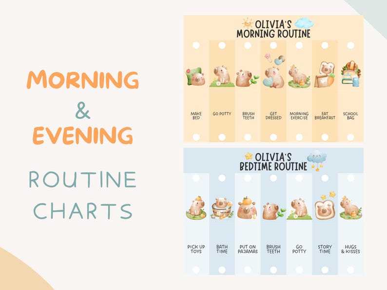Woodland Capybara Kids Routine Chart: Morning & Bedtime (printable ...