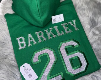 Green Embroidered Football Hoodie: Barkley 26 Bling