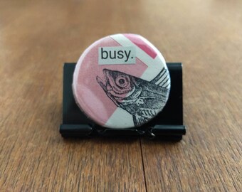 Busy hand made original collage badge 35mm pink