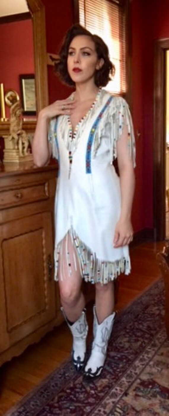 Manuel white kid leather Indian dress - image 2