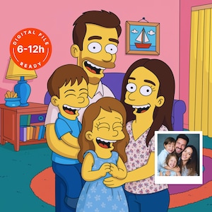 Custom Simpsons-style Cartoon Portrait from Photo • Personalised Digital Print • Unique Gift for Couples, Families, Pets • Quick Turnaround