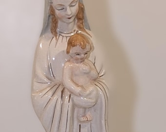 Madonna and Child Planter | Mary holding Baby Jesus Vase | Porcelain | Florant Japan | 1950s Mid-century