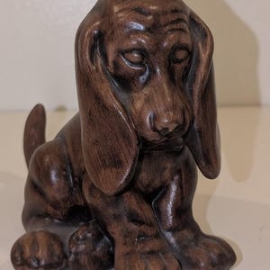 Bassett Hound Puppy Dog Ceramic Figurine | Chocolate Brown Droopy Ear Puppy | Vintage