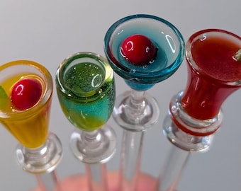 Vintage Tiki Swizzle Sticks - Acrylic Cocktail Drink Stirrers - Set of 4