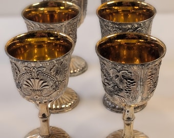 Vintage Japanese Silver-plated Gold-washed Cordials Goblets Grandmillennial Mid-Century - Set of 6