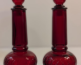 Vintage Avon Ruby Red Genie Perfume Bottles - Empty ‘Somewhere’ & ‘Topaze’ Cologne - Set of 2