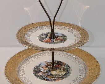 Vintage 1940s-50s 2-Tier Serving Tray 22k Gold Trim Crest-O-Gold by Sabin