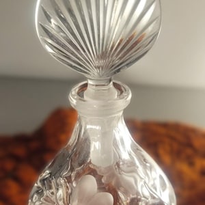 Etched Lead Crystal Perfume Bottle | Princess House | Clear & Frosted Flower Design | Vintage Vanity | 6&quot;H