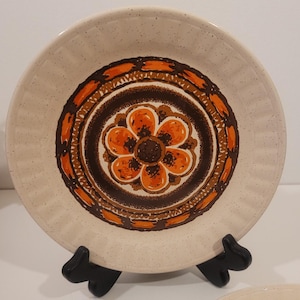Vintage 1970s English Ironstone Salad / Bread / Dessert Plate | Tango Pattern | Orange Brown Flower Power Retro Boho | 7” dia. | SET of 2