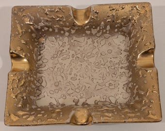 Vintage Weeping Bright 22K Gold Ashtray | Trinket Dish Candle Holder | Porcelain | MCM Hollywood Regency | Made in the USA