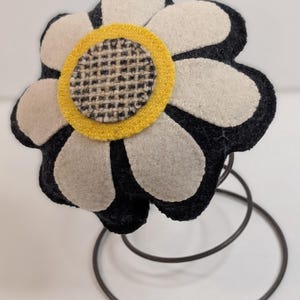Daisy Flower Pincushion Metal Coil Spring Base Handstitched Beanbag Pin Cushion Whimsical Boho - One of a Kind!