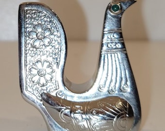 1980s Ecuador Bird Figurine: Joaquin Tinta Style, Silver-Tone Floral Design