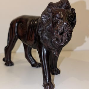 Hand-Carved Lion Ironwood / Ebony Wood Sculpture African Art | 10&quot;L