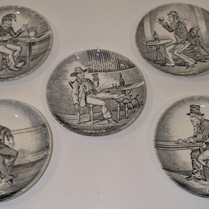 BOCH DELFTS Belgium Tavern Coasters / Mini Plates | Made for Royal Sphinx Holland | Barware | Retro 1960s | Set of 5