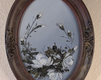 Vintage Oil Painting by Dottie Telles Florals Oval Frame Still Life Painting California