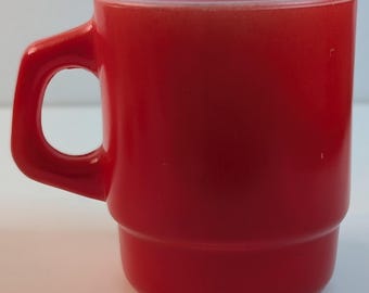 Vintage Fire-King Red Coffee Mug Stackable Anchor Hocking Milk Glass #312 - U.S.A.
