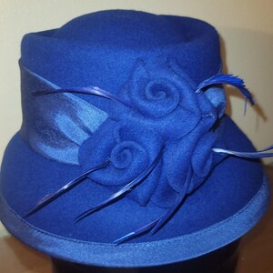 Vintage Wool Cloche Hat Derby Fascinator Floral Feather Church Formal 1920s Cloche Felt Hats Women main image 3