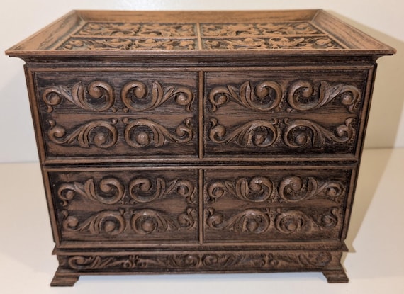 Vintage 1970s Lerner Mellville Jewelry Box: Faux Wood Plastic Chest View 2