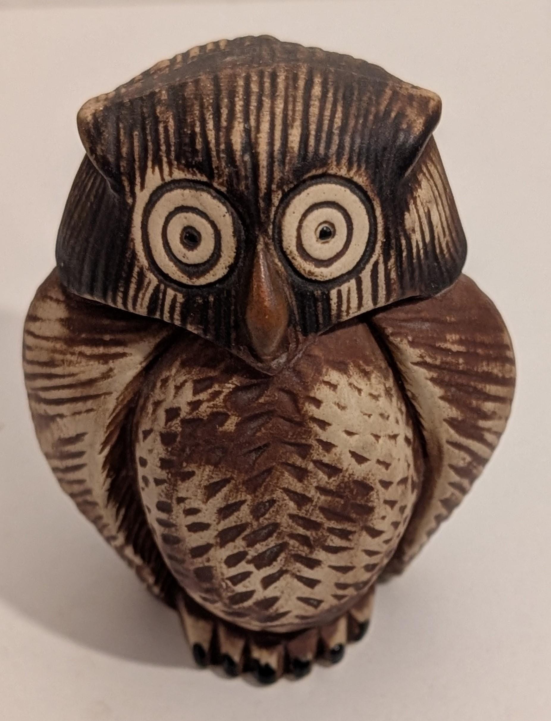 Vintage 1976 Pottery Owl Figurine Hand Painted Mann Imports Japan Retro / Boho