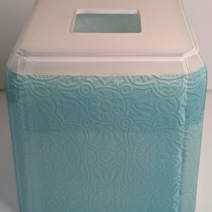 Teal Tissue Box Cover | Tissue Holder | Bathroom Accessory | Square | Boho Coastal Seaside