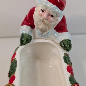 Vintage 1990s Santa & Reindeer Cracker Server Christmas Snack Tray Festive Tablescape  | Tabletop Centerpiece | Indoor Planter | Gift Idea