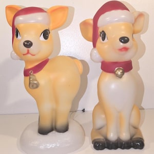 Light-up Tabletop Blow Mold Reindeer Santa Hats Lighted Christmas Decor - Set of 2 - 11&quot; tall