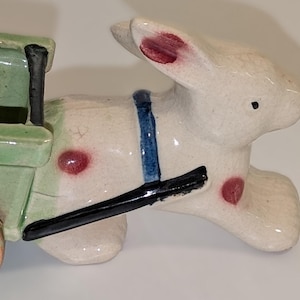 Antique 1950s Planter Bunny Rabbit Pulling Cart Wagon | Hand Painted | Made in Japan