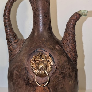 Italian Leather Crafted Wine Liquor Carafe | Vintage 1960s Wine Decanter | Mid-Century MCM Barware | Made in Italy | 15” H
