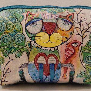 Bolsa de maquillaje de viaje con cierre de cremallera, diseño de gato y pájaro de Michelle Allen Designs - Adorable