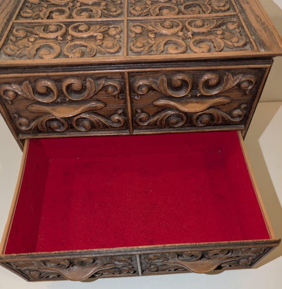 Vintage 1970s Lerner Mellville Jewelry Box: Faux Wood Plastic Chest View 5