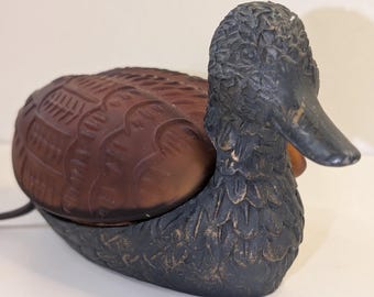 Duck Lamp Amber Glass Night Light Bronze Finish Lake House / Cabin Decor - WORKS!