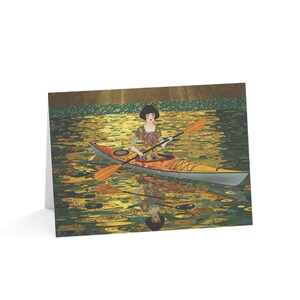 Cartes de voeux, Carte de kayak de mer femme élégante, Ensemble de papeterie de kayak, Cartes d'aventure océanique, Cartes de correspondance de pagayeuse, Vacances à la plage