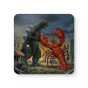 Coaster Set, Sci-Fi Barware, Quirky Home Decor, Godzilla vs Lobster, Unique Drinkware Accessories, Housewarming Gift