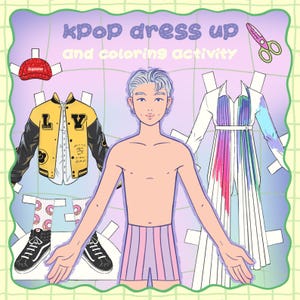 Muñeca de papel imprimible BTS Kpop Kim Namjoon - Descarga instantánea en PDF digital, muñeca recortable para vestir, libro de actividades, Bangtan Army