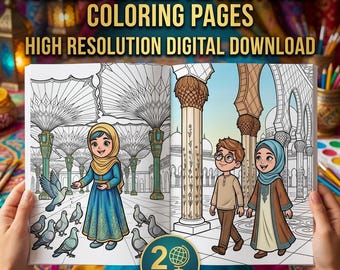 Dibujos islámicos para colorear para niños, libro para colorear musulmán, libro de actividades musulmanas, dibujos para colorear de mezquitas para imprimir, manualidades de Ramadán en PDF, regalo de Eid para niños