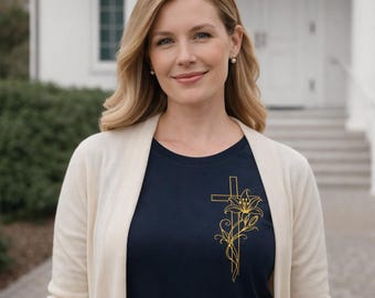 Paquete PNG de cruz cristiana, imágenes prediseñadas abstractas y fluidas de fe, cruz floral minimalista con lirios, diseño religioso para sublimación, descarga para impresión bajo demanda de Pascua.