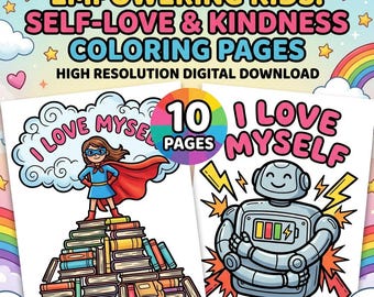 10 páginas para colorear con afirmaciones positivas para niños, libro de actividades sobre amor propio y mentalidad de crecimiento, hojas de trabajo de aprendizaje socioemocional, descarga del PDF imprimible "Sé amable"