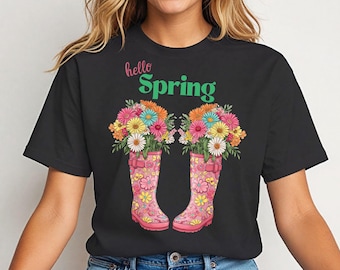 Hello Spring Floral Boots PNG, Spring Shirt Design, Flower Lover Gift (Digital Download)