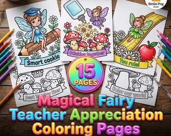Páginas para colorear imprimibles de agradecimiento a los maestros, linda actividad de hadas para el regreso a clases, idea de regalo de agradecimiento para maestros, arte escolar kawaii